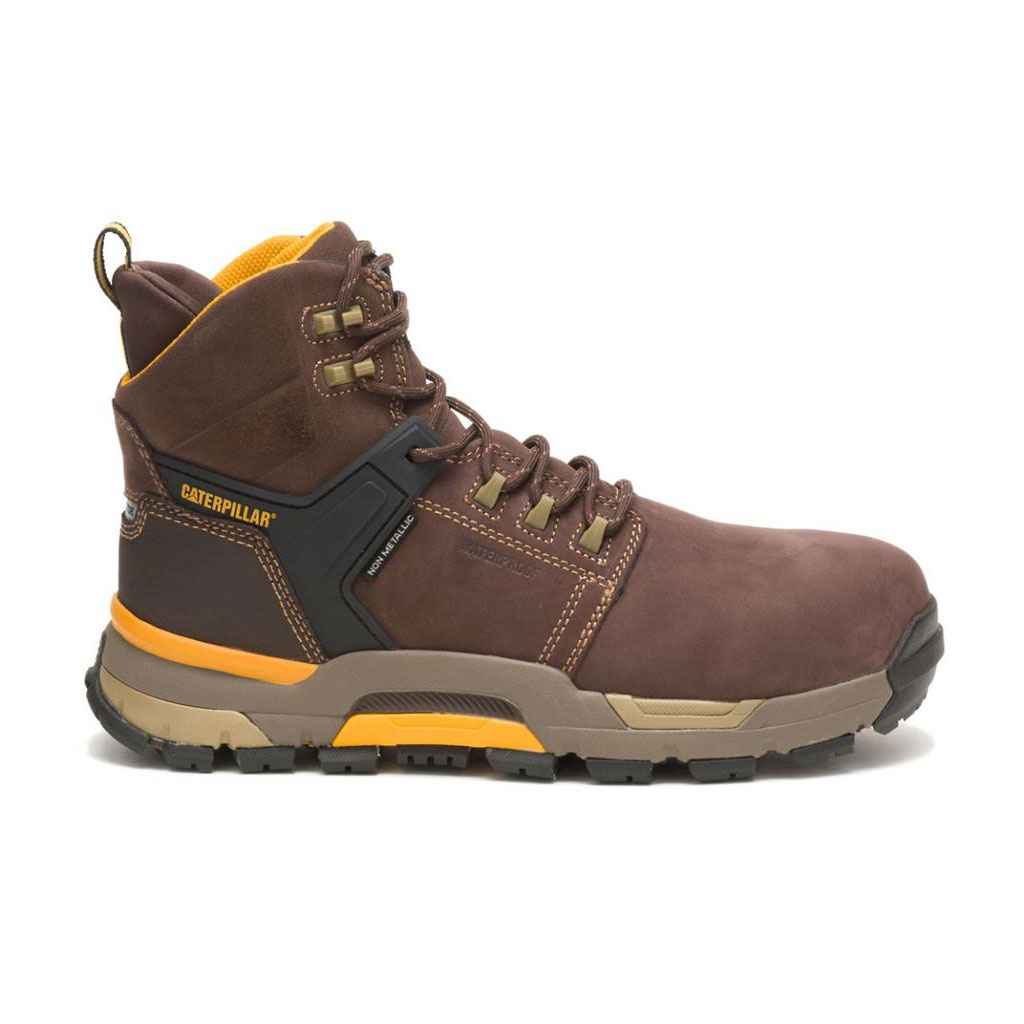 Caterpillar Cat Edge Waterproof Nano Toe Men's Safety Toe Boots Coffee Bean Brown USA | 130764-ICL