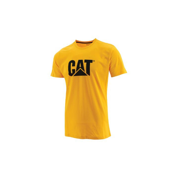 Caterpillar Cat Logo Slim Fit Men's Tee Shirts Yellow USA | 876032-IAU