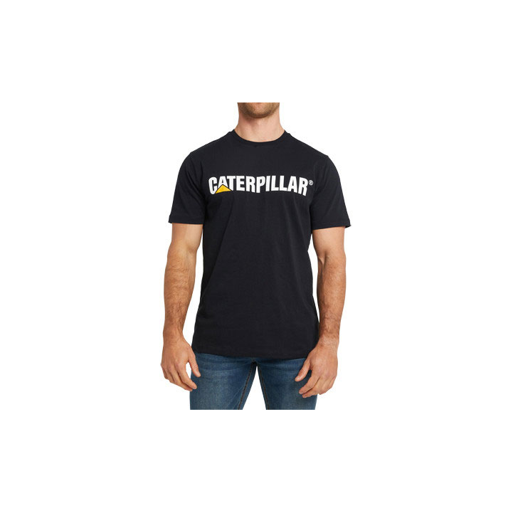 Caterpillar Caterpillar Logo Men's Tee Shirts Pitch Black USA | 450216-HJU