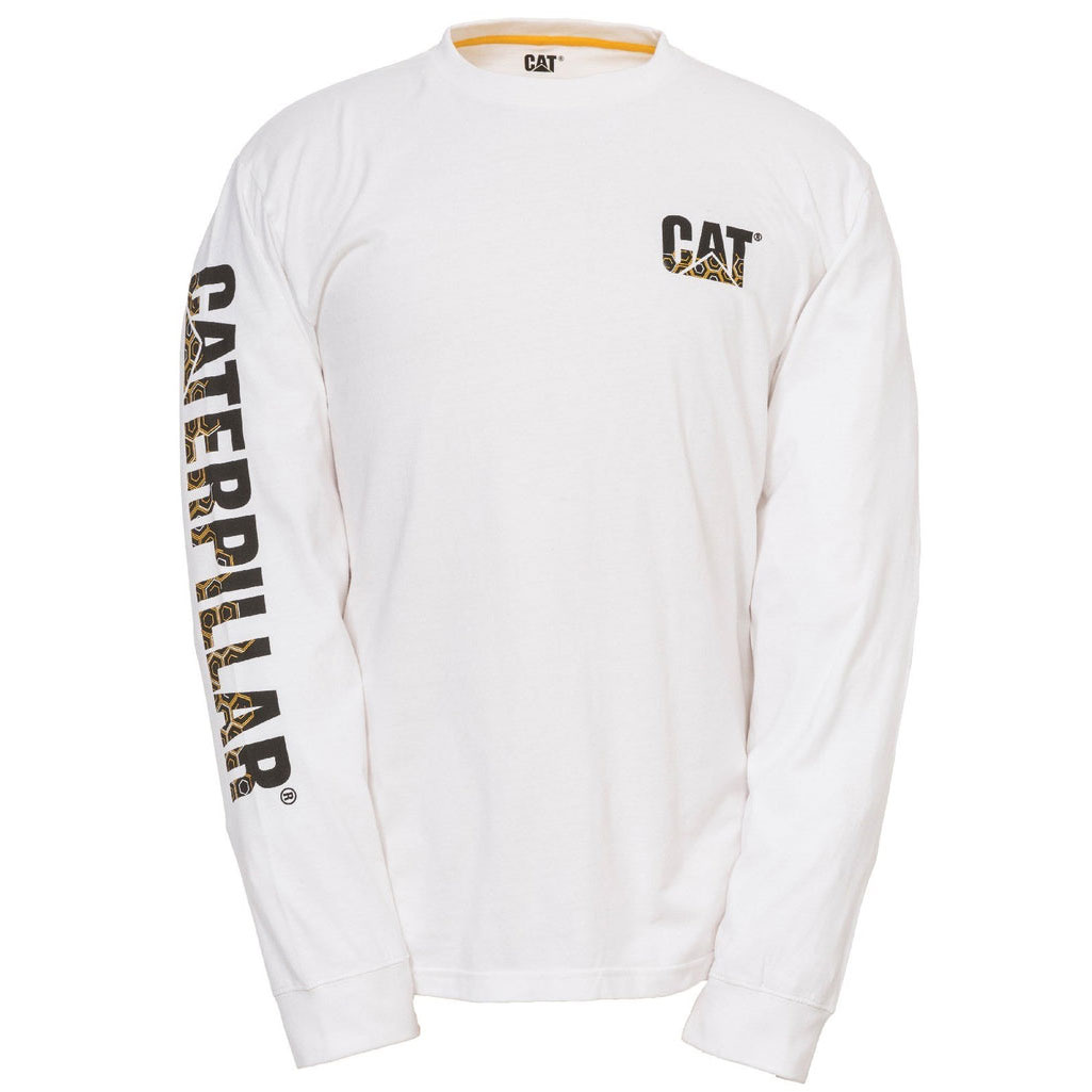 Caterpillar Custom Banner White Men's Tee Shirts White USA | 075284-JEO