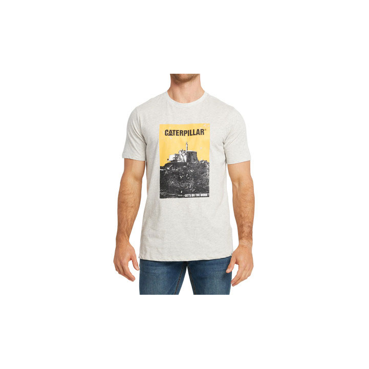 Caterpillar Grunge Tractor Men's Tee Shirts White USA | 714052-EDK