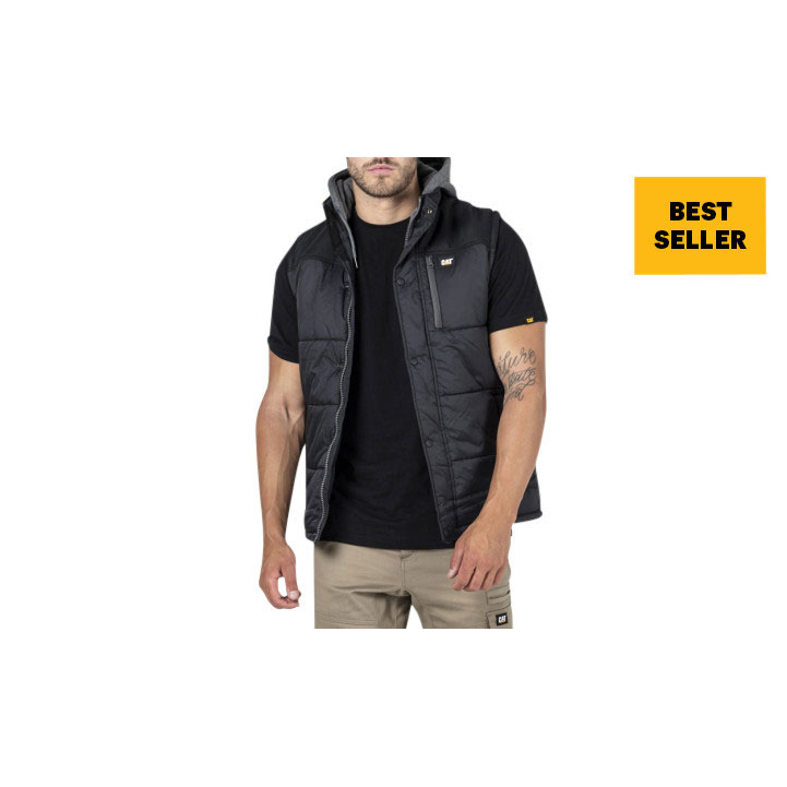 Caterpillar Hooded Work Men's Vests Black USA | 741062-XLF