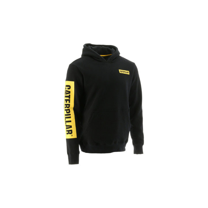 Caterpillar Icon Block Hooded Men's Sweatshirts Black / Yellow USA | 082953-UYR