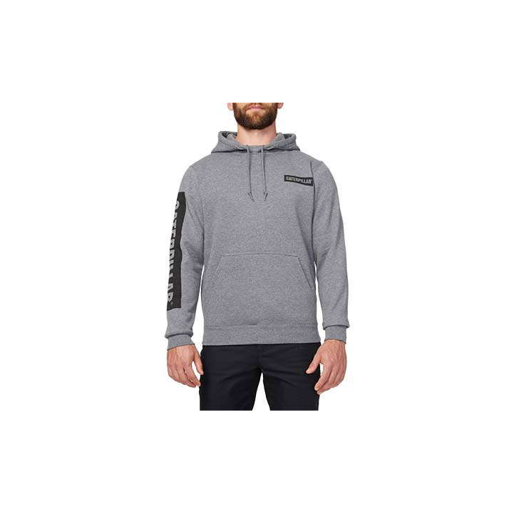 Caterpillar Icon Block Hooded Men's Sweatshirts Dark Heather Grey USA | 752136-MEF