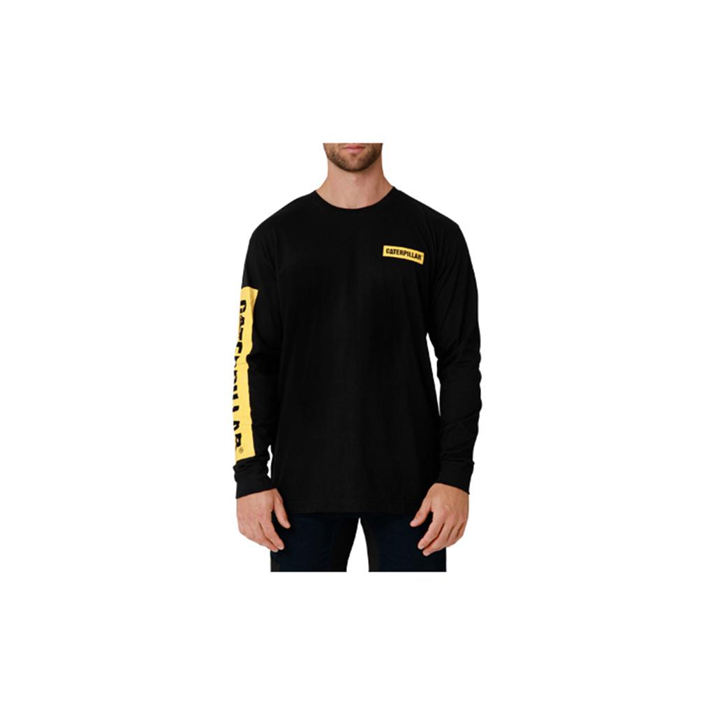 Caterpillar Icon Block Long Sleeve Men's T-Shirts Black/Yellow USA | 035198-NWK