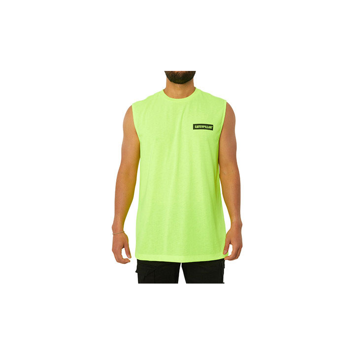 Caterpillar Icon Muscle Men's Tee Shirts Hi-Vis Yellow USA | 705643-NPE