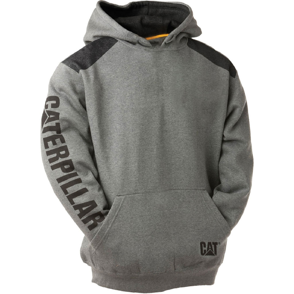 Caterpillar Logo Panel Hooded Heather Men's Sweatshirts Dark Heather Grey USA | 760134-MOZ