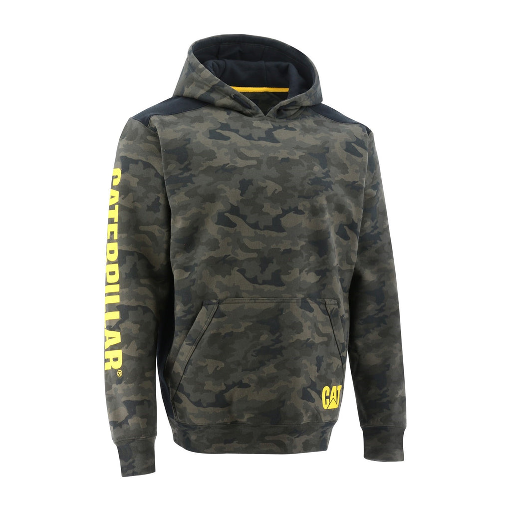 Caterpillar Logo Panel Hooded Men's Sweatshirts Night Camo USA | 587624-TXU