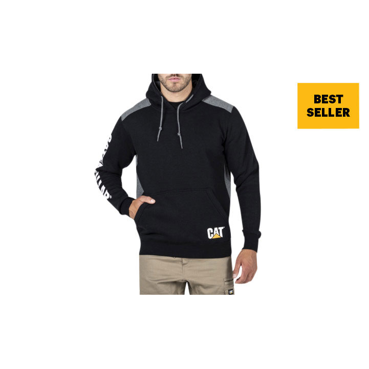 Caterpillar Logo Panel Hooded Men's Sweatshirts Black USA | 813750-QTN