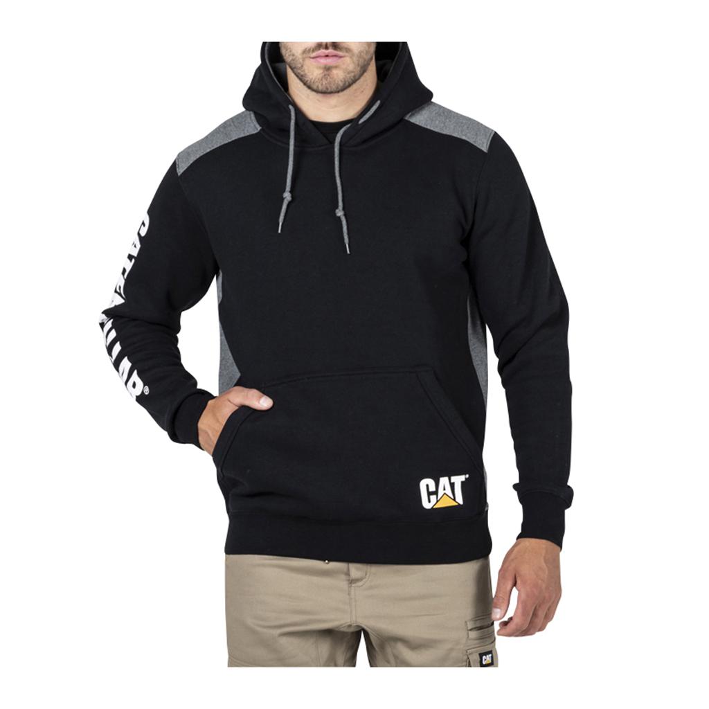 Caterpillar Logo Panel Hooded Sweat Men's Sweatshirts Black USA | 835206-EDH