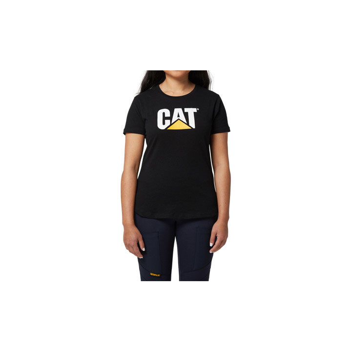 Caterpillar Logo S/S Women's Tee Shirts Black USA | 132095-PTW