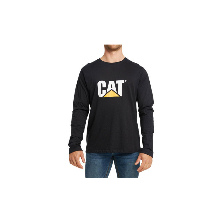 Caterpillar Original Fit Long Sleeve Logo Men's Tee Shirts Pitch Black-Trademark USA | 582469-IMV