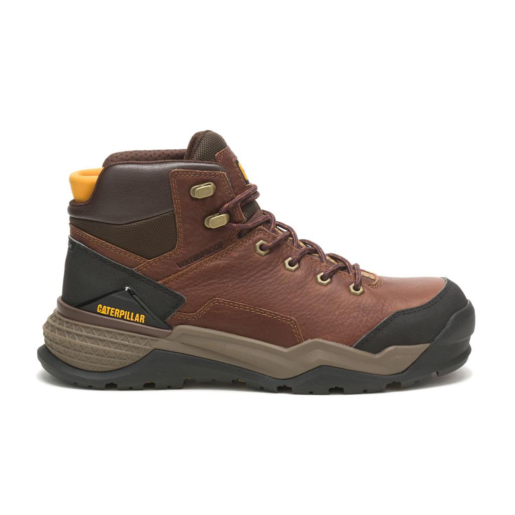 Caterpillar Provoke Mid Waterproof Alloy Toe Men's Work Boots Brown USA | 607934-RYU