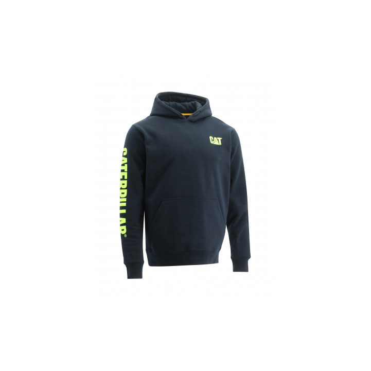 Caterpillar Trademark Banner Hooded Men's Sweatshirts Navy USA | 674390-QWY