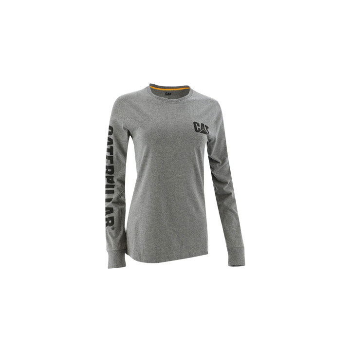 Caterpillar Trademark Banner L/S Women's Tee Shirts Grey USA | 491602-OCT