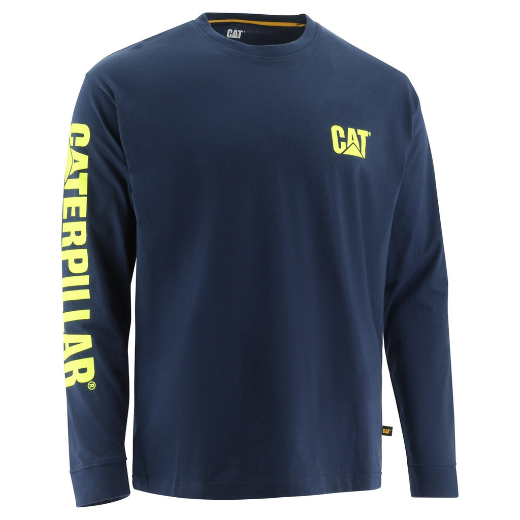 Caterpillar Trademark Banner Long Sleeve Men's Tee Shirts Blue / Yellow USA | 029815-YES