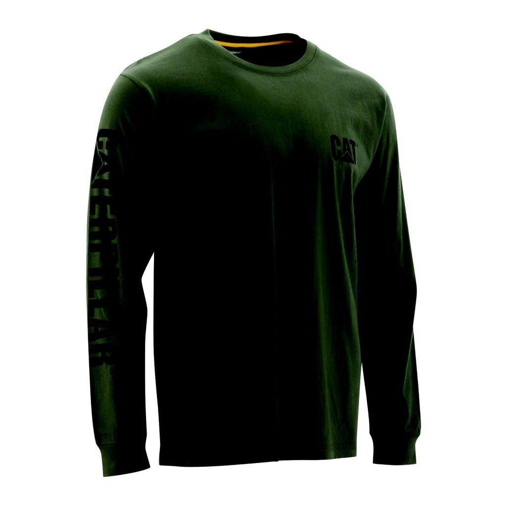 Caterpillar Trademark Banner Long Sleeve Men's T-Shirts Green USA | 214578-YIJ