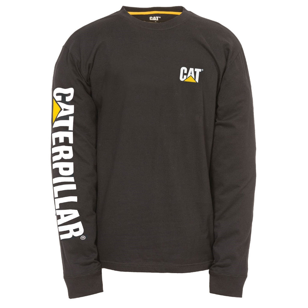 Caterpillar Trademark Banner Long Sleeve Men's Tee Shirts Black USA | 236145-XIA