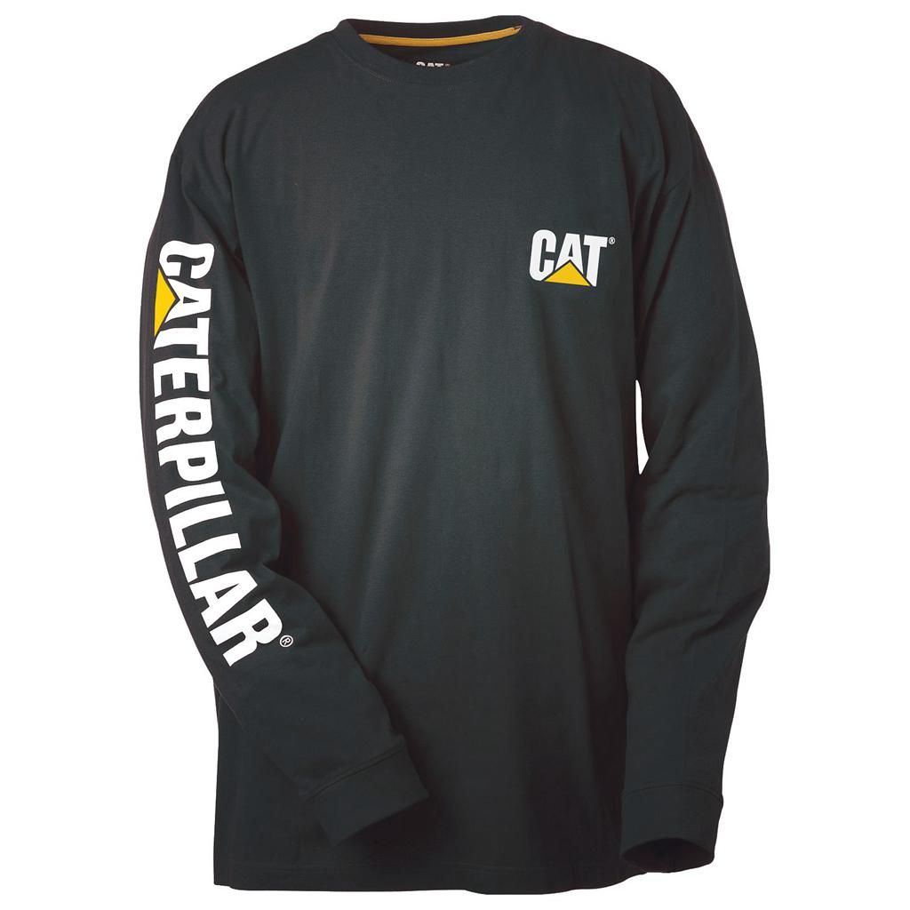 Caterpillar Trademark Banner Long Sleeve Men's T-Shirts Black USA | 287931-YNT