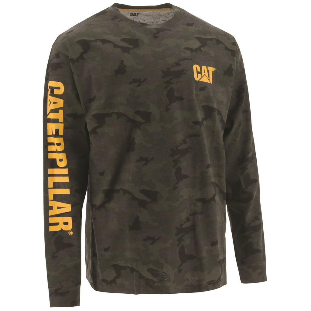 Caterpillar Trademark Banner Long Sleeve Men's Tee Shirts Night Camo USA | 309274-LHF