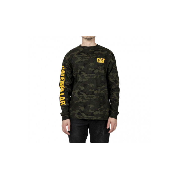 Caterpillar Trademark Banner Long Sleeve Men's Tee Shirts Night Camo USA | 405697-PKB