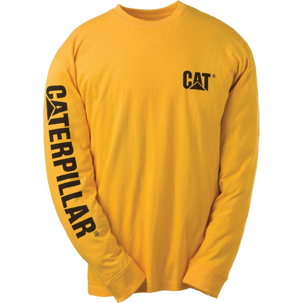 Caterpillar Trademark Banner Long Sleeve Men's Tee Shirts Yellow USA | 451023-ZQC