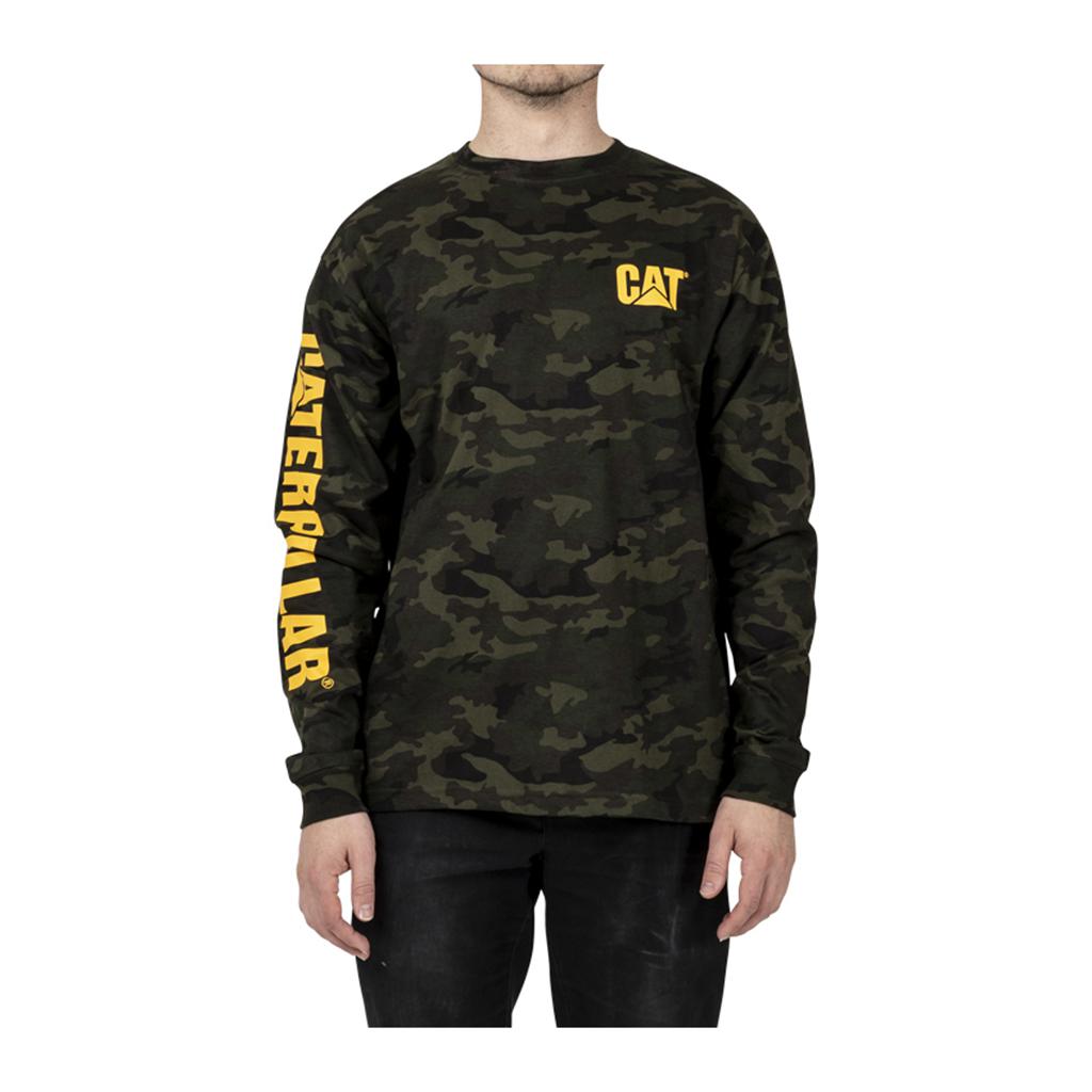 Caterpillar Trademark Banner Long Sleeve Men's T-Shirts Camo USA | 592407-RFV