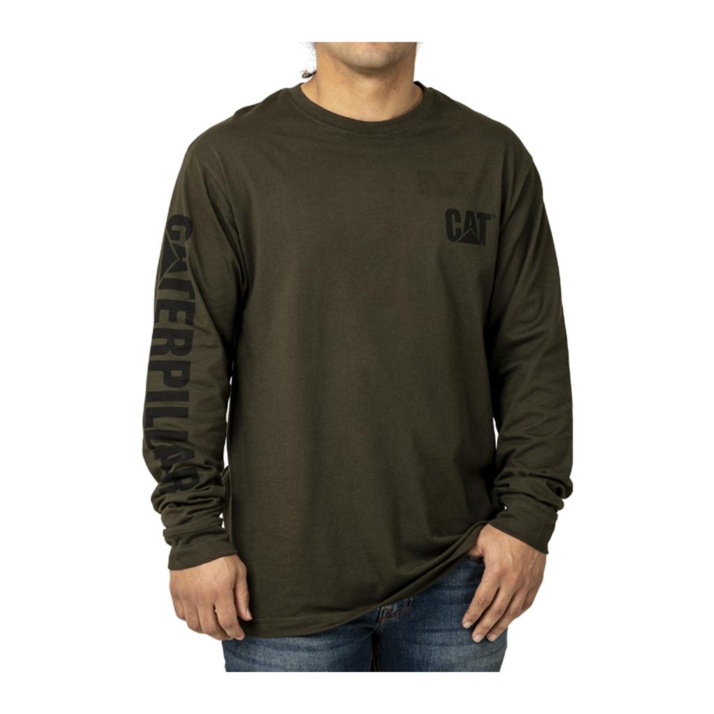 Caterpillar Trademark Banner Long Sleeve Men's T-Shirts dark USA | 596471-NCM