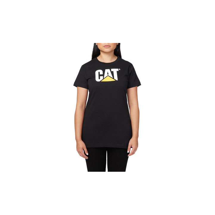 Caterpillar Trademark Logo Women's Tee Shirts Black USA | 462758-RLD