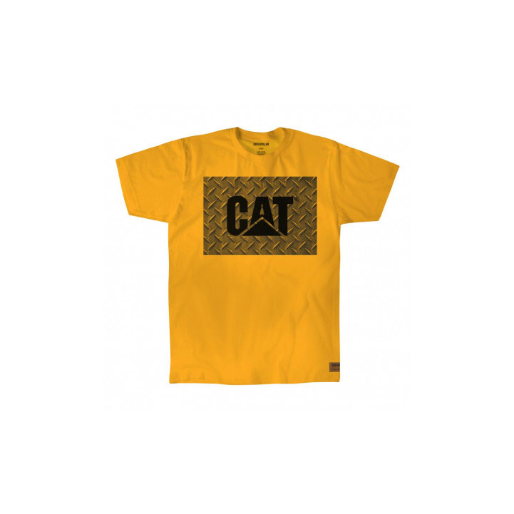 Caterpillar Work Diamond Plate Men's Tee Shirts Yellow USA | 972651-LOU