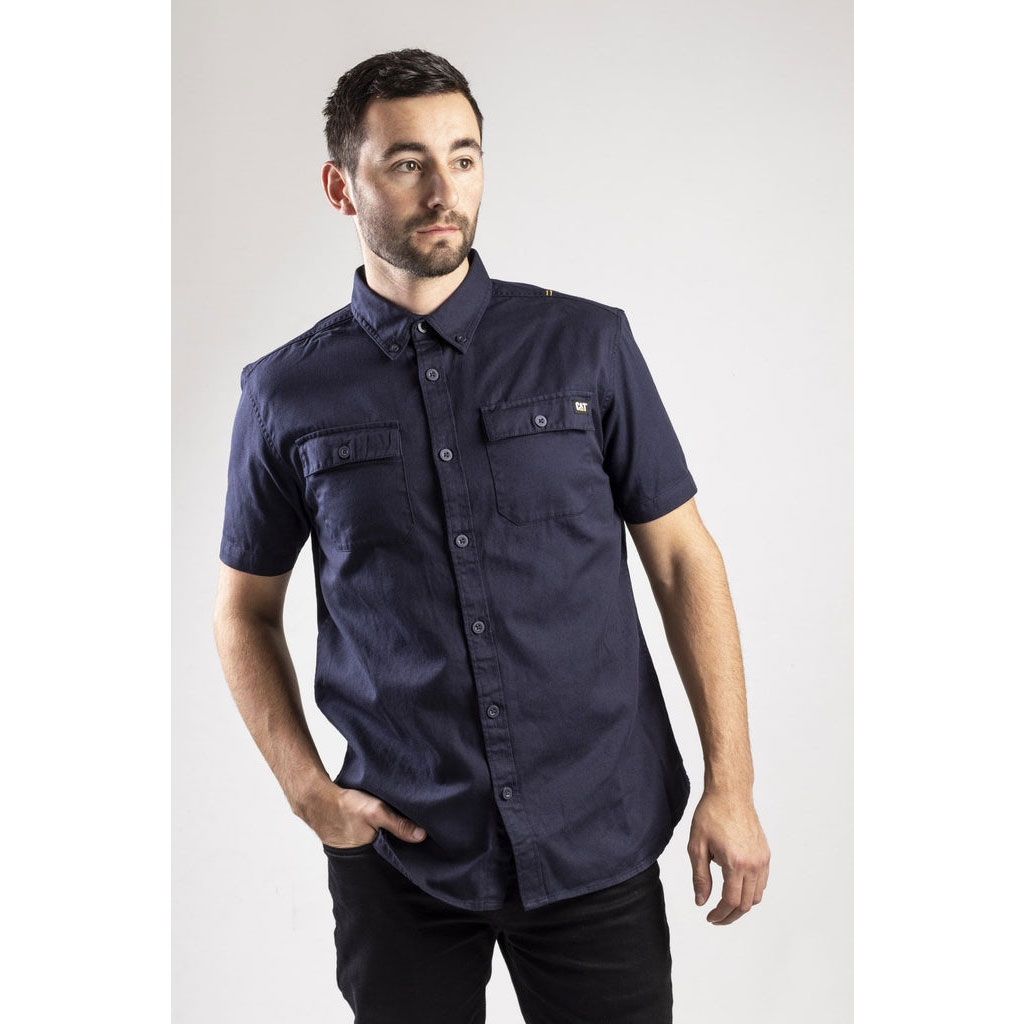 Caterpillar Button Up S/S Men's Shirts Navy  USA |  396850-ZBR