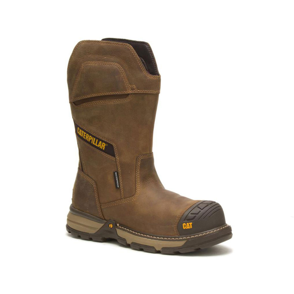 Caterpillar Excavator Superlite Waterproof Men's Pull On Boots Pyramid Brown  USA |  049683-JYA