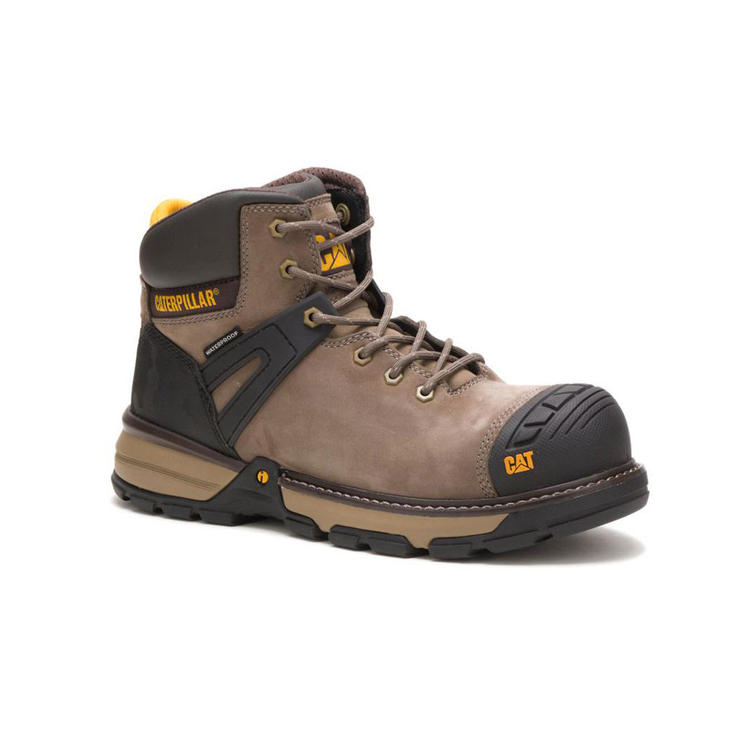 Caterpillar Excavator Superlite Waterproof Carbon Composite Toe Men's Work Boots Bungee Cord Brown  USA |  275901-KFR