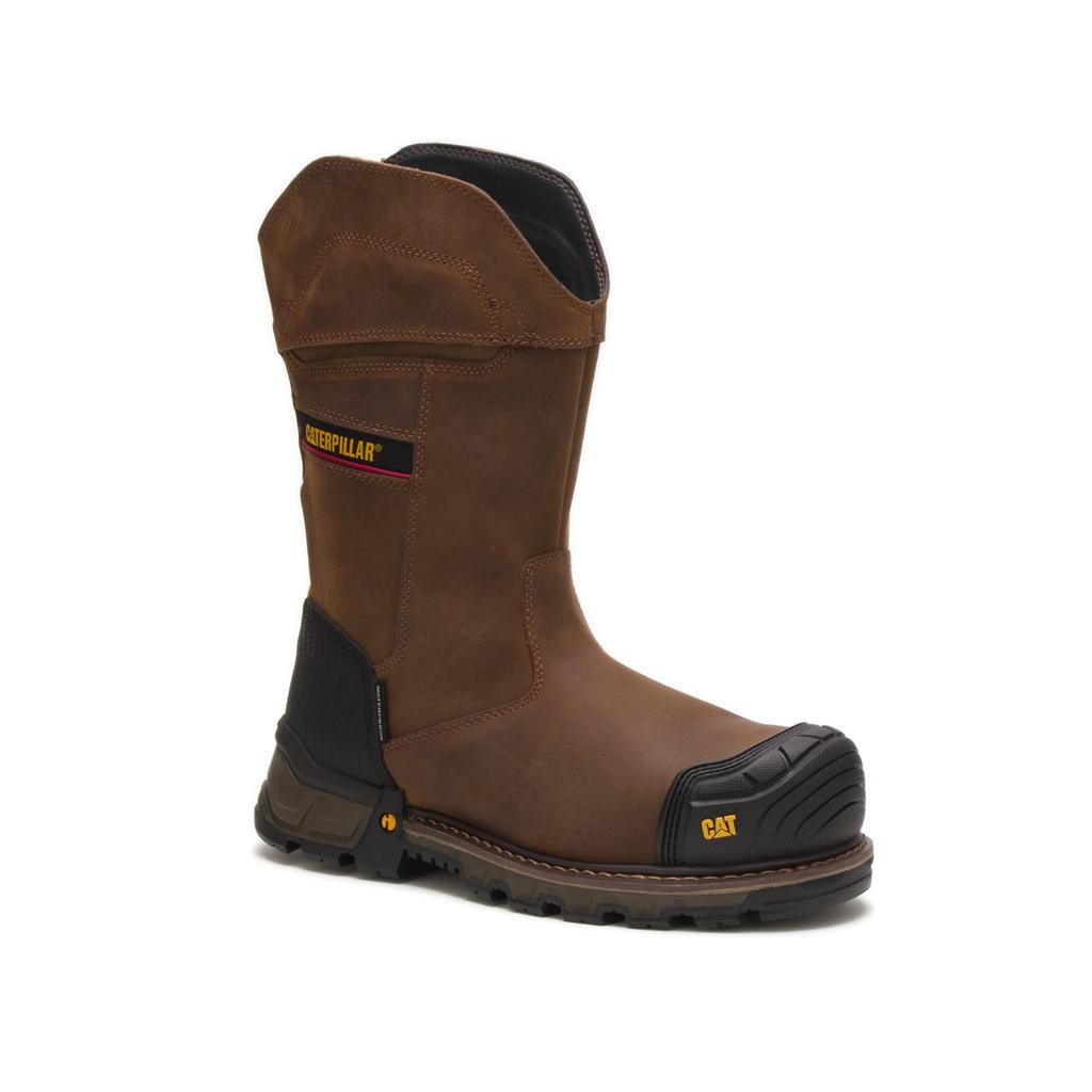 Caterpillar Excavator Xl Pull On Waterproof Composite Toe Men's Work Boots Dark Brown  USA |  248160-ZNW