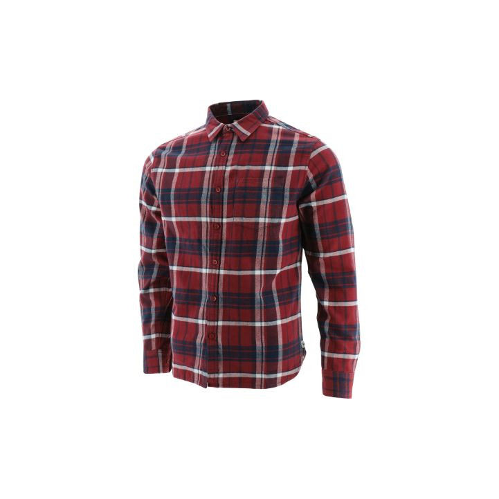 Caterpillar Foundation Flannel Long Sleeve Men\'s Shirts Brick Burgundy  USA |  671843-AED