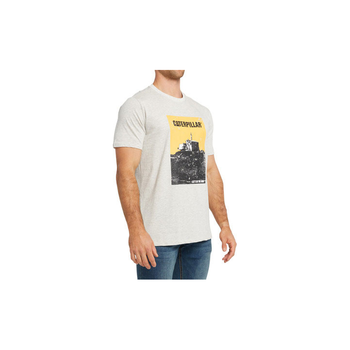 Caterpillar Grunge Tractor Men's Tee Shirts White  USA |  714052-EDK