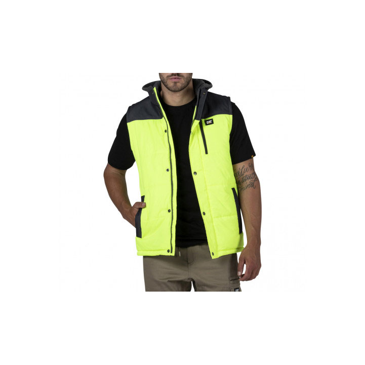 Caterpillar Hi Vis Hooded Work Men's Vests Yellow / Black  USA |  691532-JFA