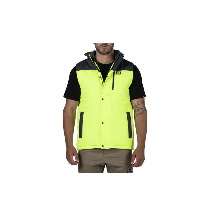 Caterpillar Hi Vis Hooded Work Men's Vests Yellow / Black  USA |  691532-JFA