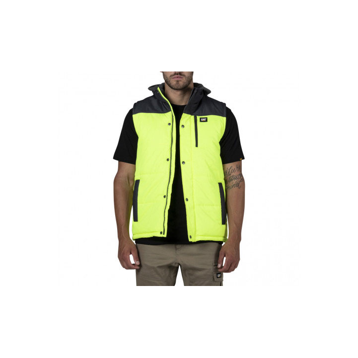 Caterpillar Hi Vis Hooded Work Men\'s Vests Yellow / Black  USA |  691532-JFA