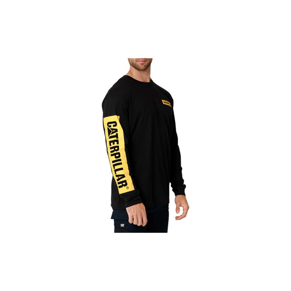 Caterpillar Icon Block Long Sleeve Men's T-Shirts Black/Yellow  USA |  035198-NWK