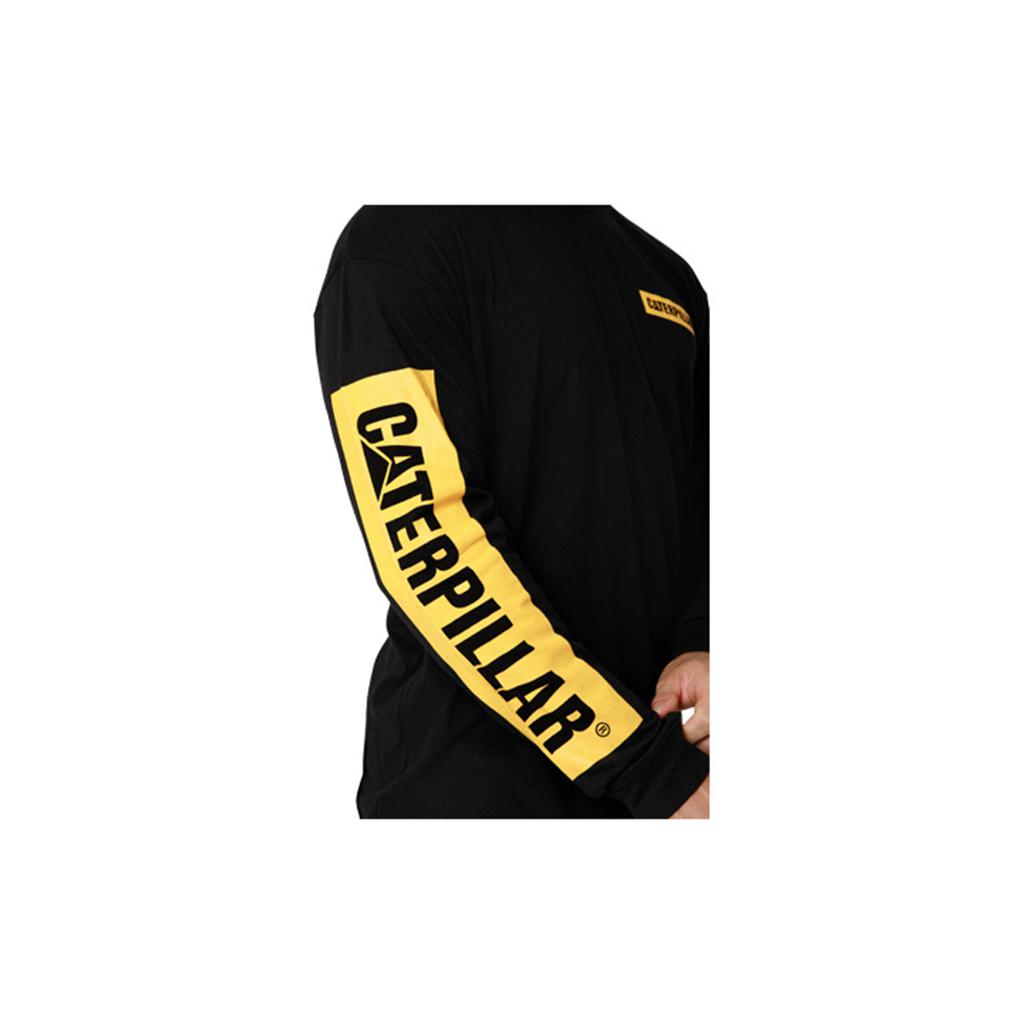 Caterpillar Icon Block Long Sleeve Men's T-Shirts Black/Yellow  USA |  035198-NWK