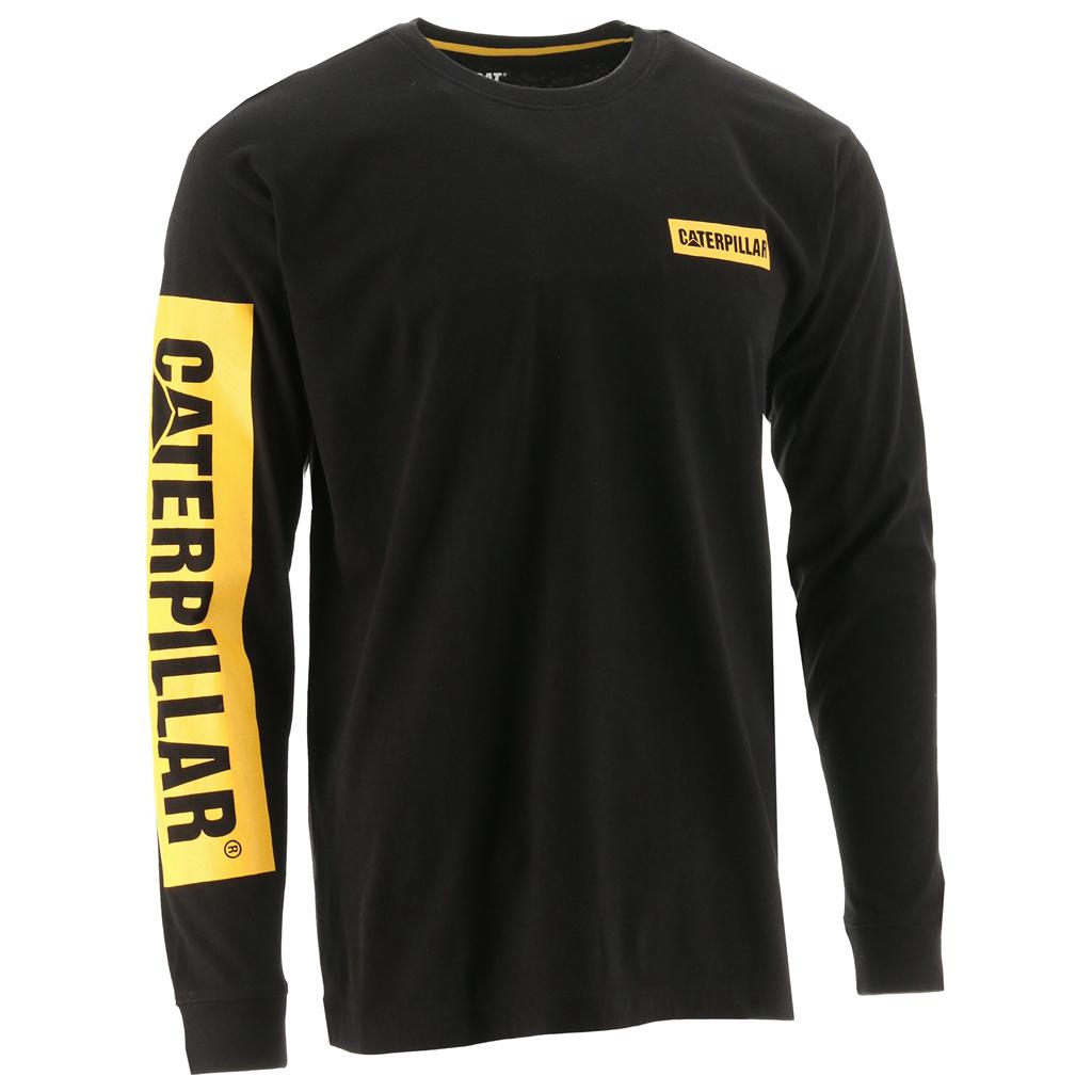 Caterpillar Icon Block Long Sleeve Men's T-Shirts Black/Yellow  USA |  035198-NWK