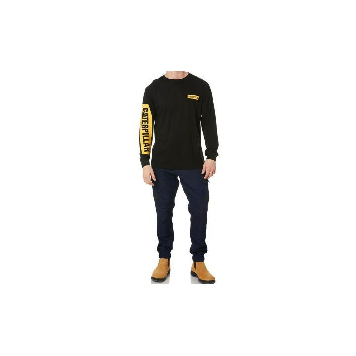 Caterpillar Icon Block Long Sleeve Men's Tee Shirts Black / Yellow  USA |  526714-TKY