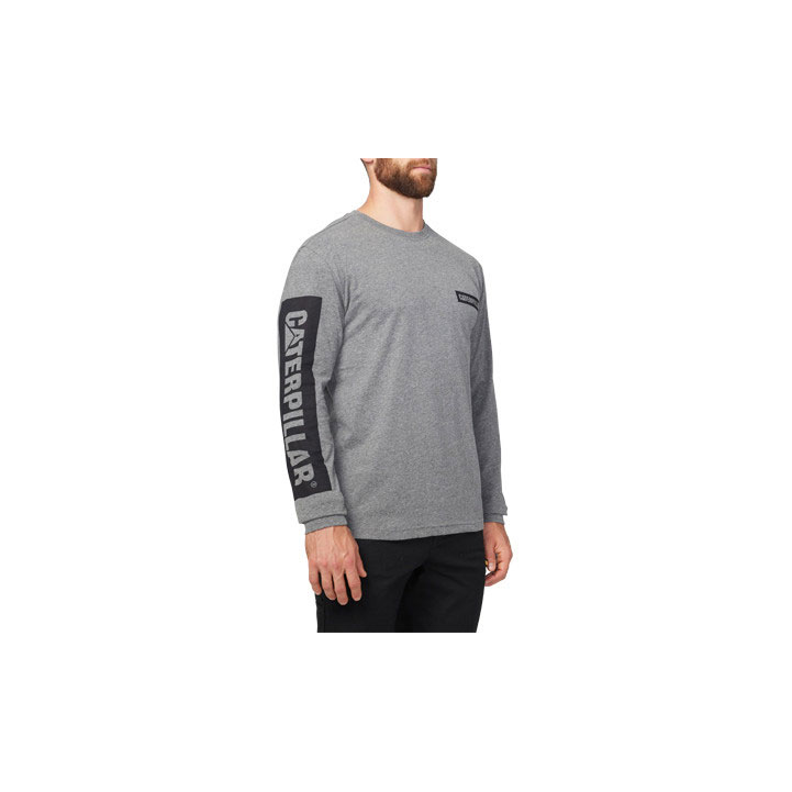 Caterpillar Icon Block Long Sleeve Men's Tee Shirts Dark Heather Grey  USA |  539120-TGJ