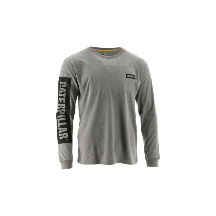 Caterpillar Icon Block Long Sleeve Men's Tee Shirts Dark Heather Grey  USA |  539120-TGJ