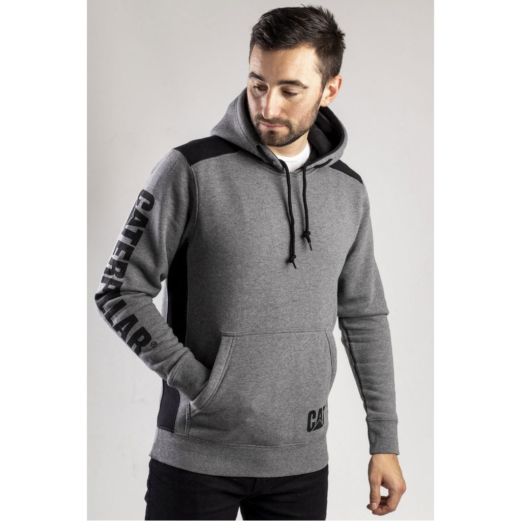 Caterpillar Logo Panel Hooded Heather Men's Sweatshirts Dark Heather Grey  USA |  760134-MOZ