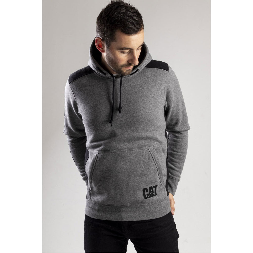 Caterpillar Logo Panel Hooded Heather Men's Sweatshirts Dark Heather Grey  USA |  760134-MOZ