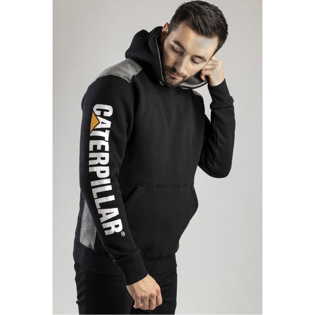 Caterpillar Logo Panel Hooded Men's Sweatshirts Black  USA |  284097-ZYN