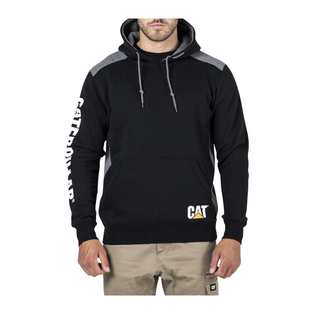 Caterpillar Logo Panel Hooded Sweat Men's Sweatshirts Black  USA |  835206-EDH