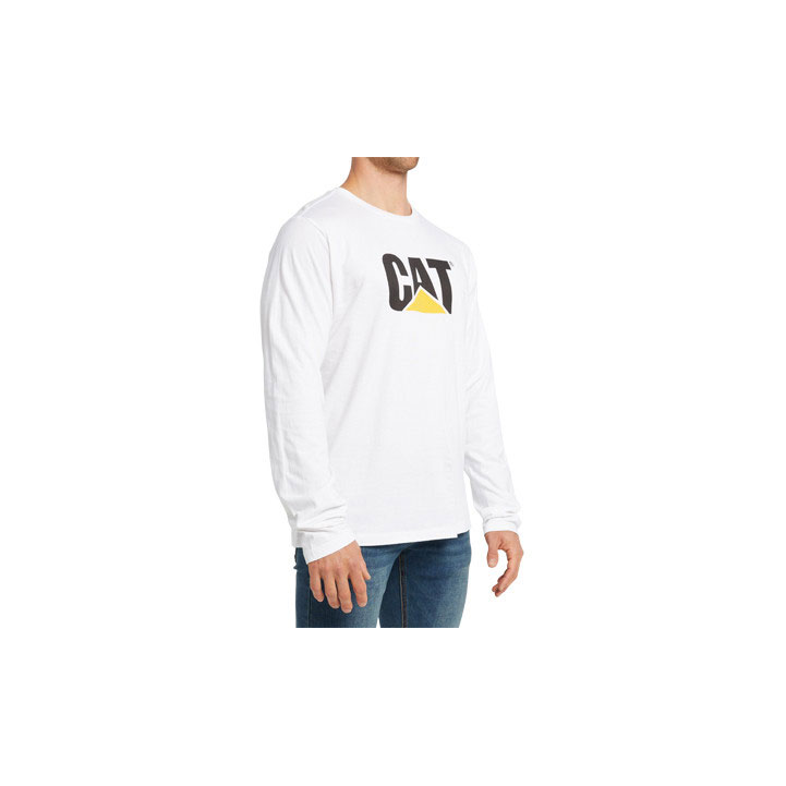 Caterpillar Original Fit Long Sleeve Logo Men's Tee Shirts White-Traademark  USA |  074698-RCH